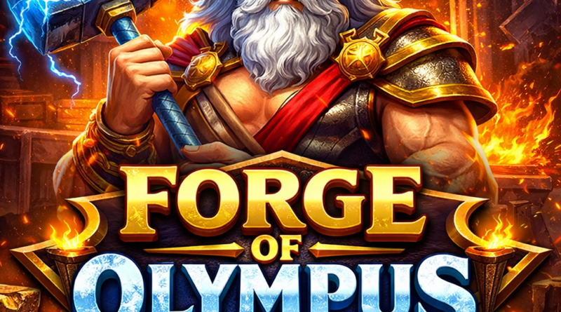 Ilustrasi slot Forge of Olympus Pragmatic Play dengan Zeus dan efek petir